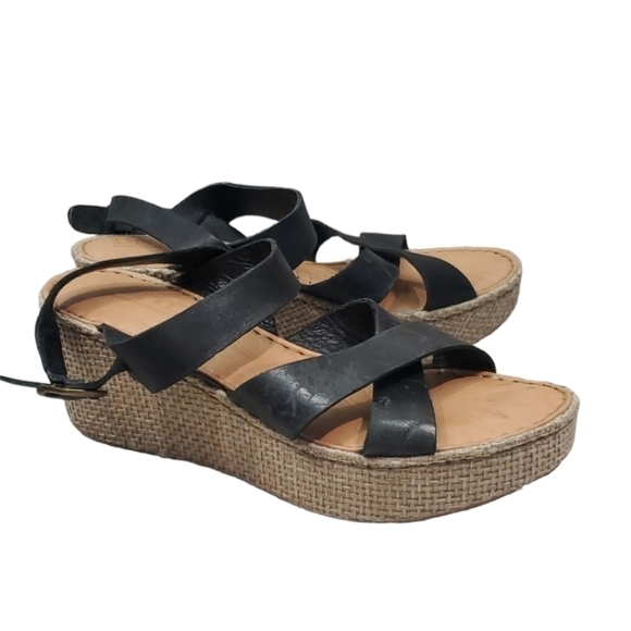 Born Women Comfort Ankle Leather Strap Wedge Shoes sz 7 - Picture 1 of 16